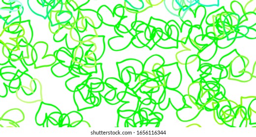 Planta vectorial amarillo verde claro con corazones de garabatos. Diseño decorativo borroso en estilo doodle con corazones. Diseño para su anuncio de aniversario.