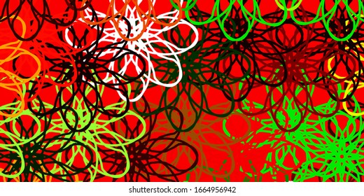 Plantilla vectorial verde claro, amarillo con líneas curvas. Ilustración colorida en estilo circular con líneas. Plantilla para teléfonos móviles.
