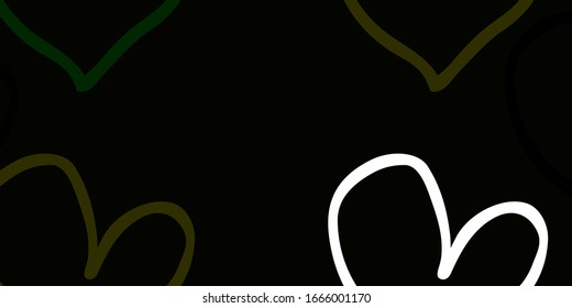 Light Green, Yellow vector template with doodle hearts. Decorative shining illustration with hearts on abstract template. Pattern for valentine's ad, booklets.