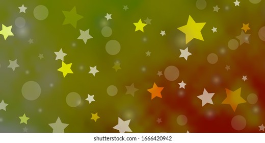 Light Green, Yellow vector template with circles, stars. Abstract design in gradient style with bubbles, stars. Design for wallpaper, fabric makers.