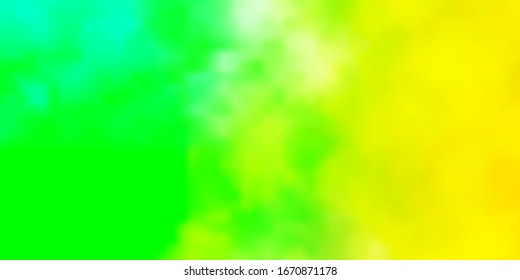 Light Green, Yellow vector template with sky, clouds. Illustration in abstract style with gradient clouds. Colorful pattern for appdesign.