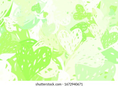 Light Green, Yellow vector template with doodle hearts. Decorative design with hearts in simple style . Template for Valentine's greeting postcards.