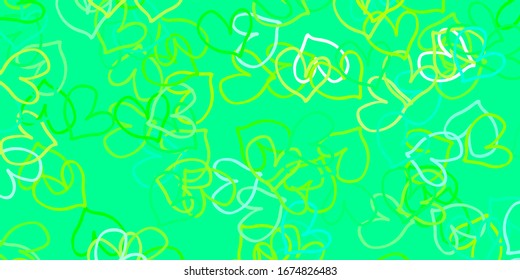 Light Green, Yellow vector template with doodle hearts. Blurred decorative design in doodle style with hearts. Design for your business advert of anniversary.