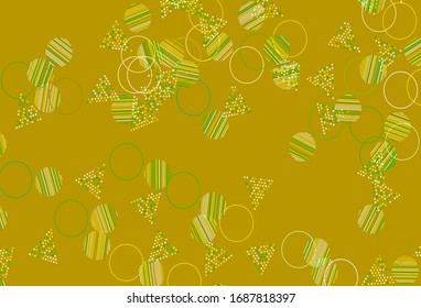 Planta vectorial amarillo verde claro con cristales, círculos. Círculos, líneas sobre fondo abstracto con degradado colorido. Plantilla moderna para la página de inicio.