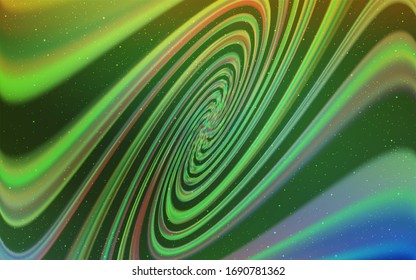 Hellgrüne, gelbe Vektorillustration mit Raumstern. Weltraumsterne auf unscharfem abstraktem Hintergrund mit Farbverlauf. Das beste Design für Ihre Anzeige, Ihr Poster, Ihr Banner.