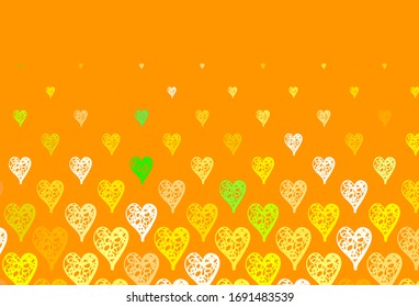 Light Green, Yellow vector template with doodle hearts. Shining illustration with hearts on abstract template. Pattern for marriage gifts, congratulations.