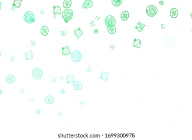 Light Green, Yellow vector template with organic meal. Glitter abstract sketch with gourmet food. Doodle design for your business advert of cafes.