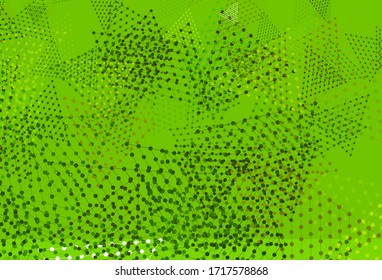 Planta vectorial amarillo verde claro con cristales, círculos. Ilustración abstracta brillante con esferas, líneas triangulares. Plan para folletos y folletos