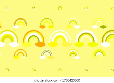 Planta vectorial de color verde claro, amarillo con señales de arco iris. Ilustración decorativa con arco iris, formas de nubes. Diseño para eventos de soporte.