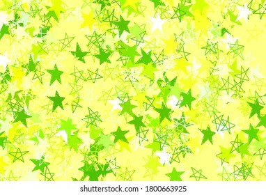 Light Green, Yellow vector template with sky stars. Decorative shining illustration with stars on abstract template. Pattern for futuristic ad, booklets.