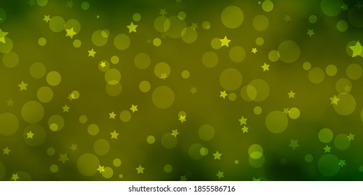 Light Green, Yellow vector template with circles, stars. Colorful illustration with gradient dots, stars. Design for wallpaper, fabric makers.