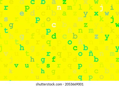 Plantilla vectorial verde claro, amarillo con letras aisladas. Brillante ilustración colorida con letras aisladas. El patrón puede utilizarse para anuncios, folletos, folletos de educación.