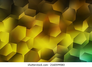 Hellgrüne, gelbe Vektorvorlage im sechseckigen Stil. Abstrakte Glitter-Illustration im sechseckigen Stil. Muster für die Textur von Bildschirmhintergründen.