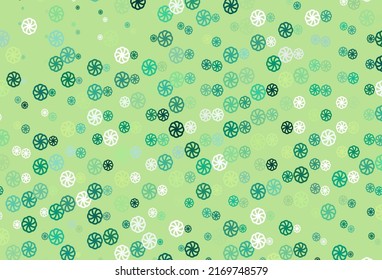 Planta vectorial amarillo verde claro con copos de nieve. Diseño decorativo borroso al estilo navideño con nieve. El patrón se puede usar para año nuevos sitios web.