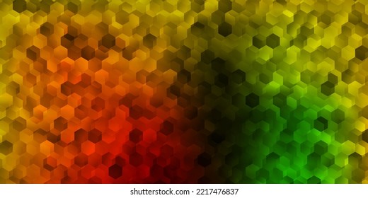 Hellgrüne, gelbe Vektorvorlage im sechseckigen Stil. Abstrakte farbige Farbverlauf-Hexagons auf unscharfem Hintergrund. Design für Zielseiten.
