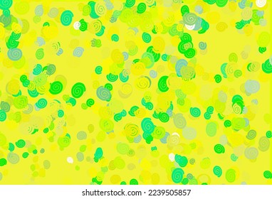 Plantilla vectorial de color verde claro, amarillo con líneas abstractas. Ilustración brillante, que consiste en líneas borrosas, círculos. El diseño elegante del libro de marcas.