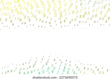 Light Green, Yellow vector template with musical symbols. Shining illustration of colorful gradient music notes. Pattern for websites of musitians.