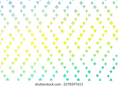 Light Green, Yellow vector template with poker symbols. Glitter abstract sketch with isolated symbols of playing cards. Design for ad, poster, banner of gambling websites.