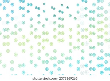 Hellgrüne, gelbe Vektorvorlage mit Eisschneeflocken. Dekorative leuchtende Illustration mit Schnee auf abstrakter Vorlage. Neues Jahr Design für Ihre Business-Werbung.
