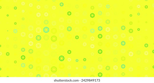 Light Green, Yellow vector template with esoteric signs. Colorful mystic symbols with a gradient in ancient style. Best design halloween events.