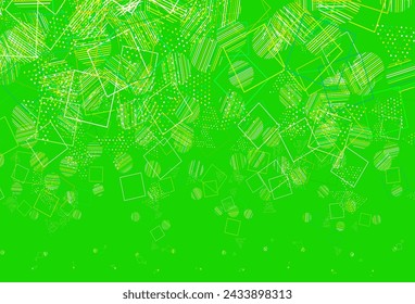 Plantilla de vector verde claro, amarillo con cristales, círculos, cuadrados. Ilustración con círculos coloridos, triángulos, rectángulos. Diseño inteligente para tus anuncios.