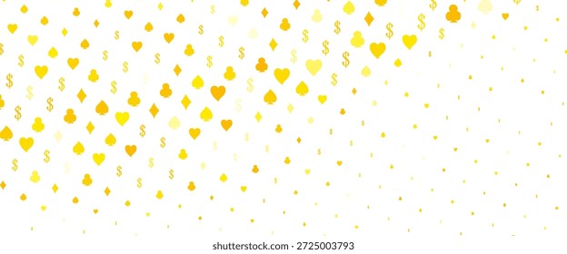 Verde claro, modelo vetor amarelo com símbolos de poker. Ilustração colorida com corações, espadas, paus, diamantes. Design inteligente para o seu anúncio de negócios de cassinos.