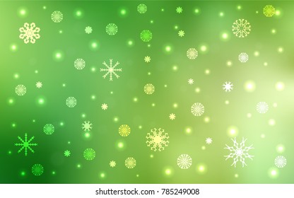 Light Green, Yellow vector template with ice snowflakes. Snow on blurred abstract background with gradient. The pattern can be used for new year leaflets.