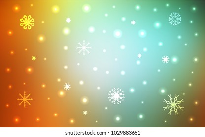 Light Green, Yellow vector texture with colored snowflakes. Snow on blurred abstract background with gradient. New year design for your business advert.