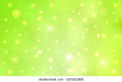 Light Green, Yellow vector texture with colored snowflakes. Modern geometrical abstract illustration with crystals of ice. New year design for your ad, poster, banner.