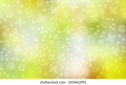 Light Green, Yellow vector texture with delicious snacks. Glitter abstract sketch with gourmet food. Pattern for ads of breakfast, lunch, dinner.