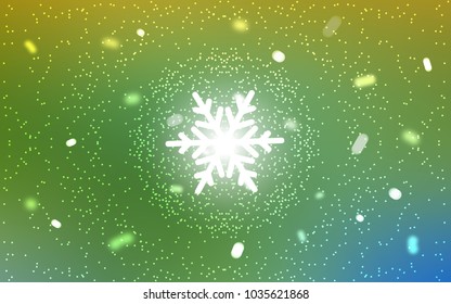 Light Green, Yellow vector texture with colored snowflakes. Shining colored illustration with snow in christmas style. The pattern can be used for new year leaflets.
