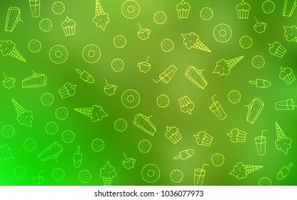 Light Green, Yellow vector texture with sweets, candies. Decorative shining illustration with sweets on abstract template. Pattern for menu of cafes and restaurants.
