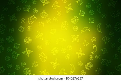Light Green, Yellow vector texture with delicious snacks. Glitter abstract sketch with gourmet food. Pattern for menu of cafes, bars, restaurants.