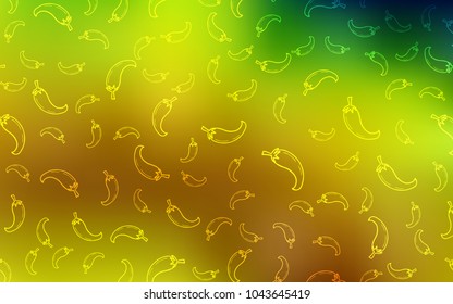 Light Green, Yellow vector texture with hot peppers. Beautiful colored illustration with peppers in doodle style. Design for ad, poster, banner of cafes or restaurants.