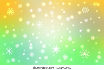 Light Green, Yellow vector texture with colored snowflakes. Blurred decorative design in xmas style with snow. New year design for your ad, poster, banner.