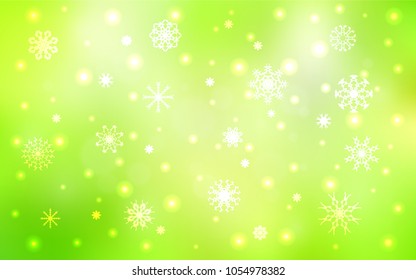 Light Green, Yellow vector texture with colored snowflakes. Blurred decorative design in xmas style with snow. New year design for your business advert.