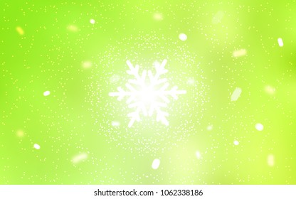 Light Green, Yellow vector texture with colored snowflakes. Snow on blurred abstract background with gradient. The template can be used as a new year background.