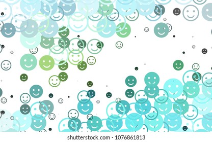 Light Green, Yellow vector texture with happy smiles. Glitter abstract sketch with smiley, icons. Pattern for carnival, festival fun leaflets.