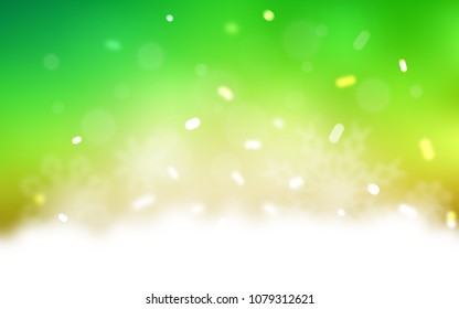 Light Green, Yellow vector texture with colored snowflakes. Snow on blurred abstract background with gradient. The template can be used as a new year background.