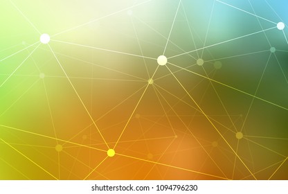 Light Green, Yellow vector texture with disks, lines. Design with connection of dots and lines on colorful background. Pattern can be used for beautiful websites.