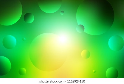 Light Green, Yellow vector texture with disks. Glitter abstract illustration with blurred drops of rain. Beautiful design for your business advert.