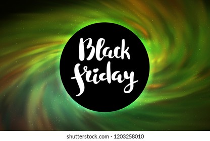 Light Green, Yellow vector texture with a black hole, galaxy. Illustration with colorful milky way stars and a black hole. Black Friday design for ads, commercials.