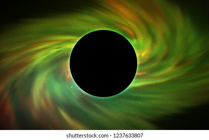 Light Green, Yellow vector texture with a black hole, galaxy. Gradient colorful illustration with a black hole, stars. Template for Black Friday sales.