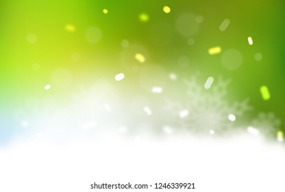 Light Green, Yellow vector texture with colored snowflakes. Snow on blurred abstract background with gradient. The template can be used as a new year background.
