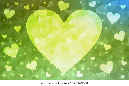 Light Green, Yellow vector  texture with lovely hearts. Illustration with hearts in love concept for valentine's day. Pattern for carnival, festival romantic leaflets.