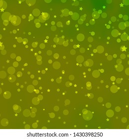 Light Green, Yellow vector texture with circles, stars. Illustration with set of colorful abstract spheres, stars. Design for textile, fabric, wallpapers.