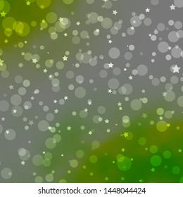 Light Green, Yellow vector texture with circles, stars. Abstract design in gradient style with bubbles, stars. Texture for window blinds, curtains.