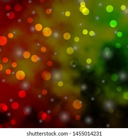 Light Green, Yellow vector texture with circles, stars. Illustration with set of colorful abstract spheres, stars. Pattern for booklets, leaflets.
