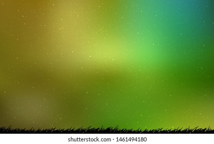 Light Green, Yellow vector texture with milky way stars. Space stars on blurred abstract background with gradient. Smart design for your business advert.