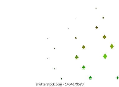 Light Green, Yellow vector texture with playing cards. Colorful gradient with signs of hearts, spades, clubs, diamonds. Design for ad, poster, banner of gambling websites.